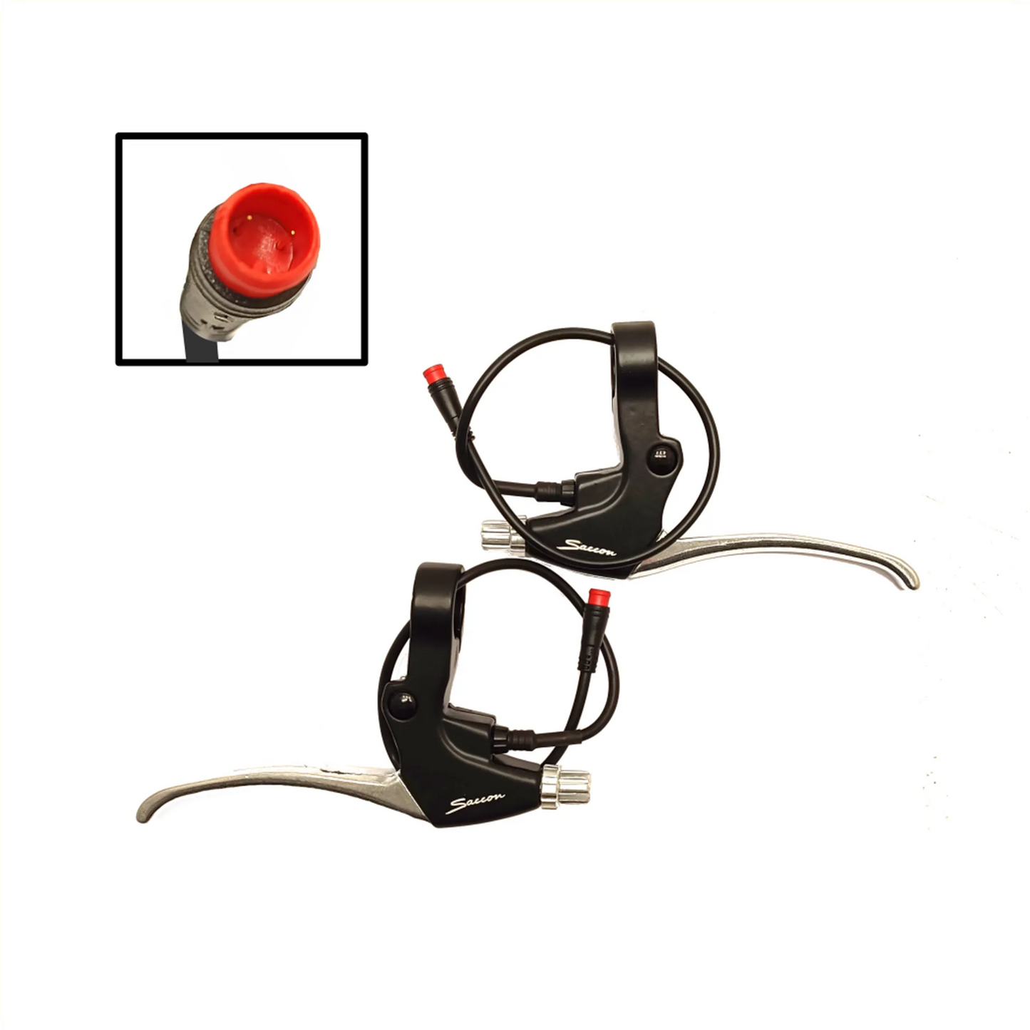 Saccon remhendel set voor E-bike met rem onderbrekingsschakelaar. zwart/zilver